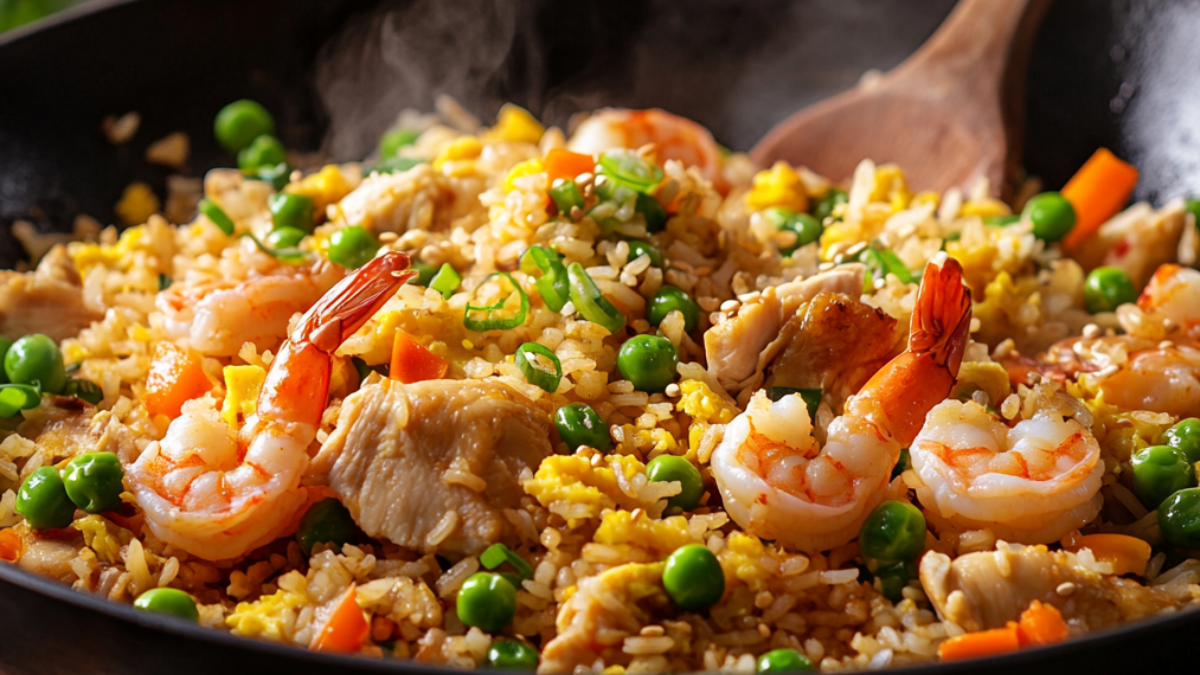 fried rice with egg chicken and shrimp