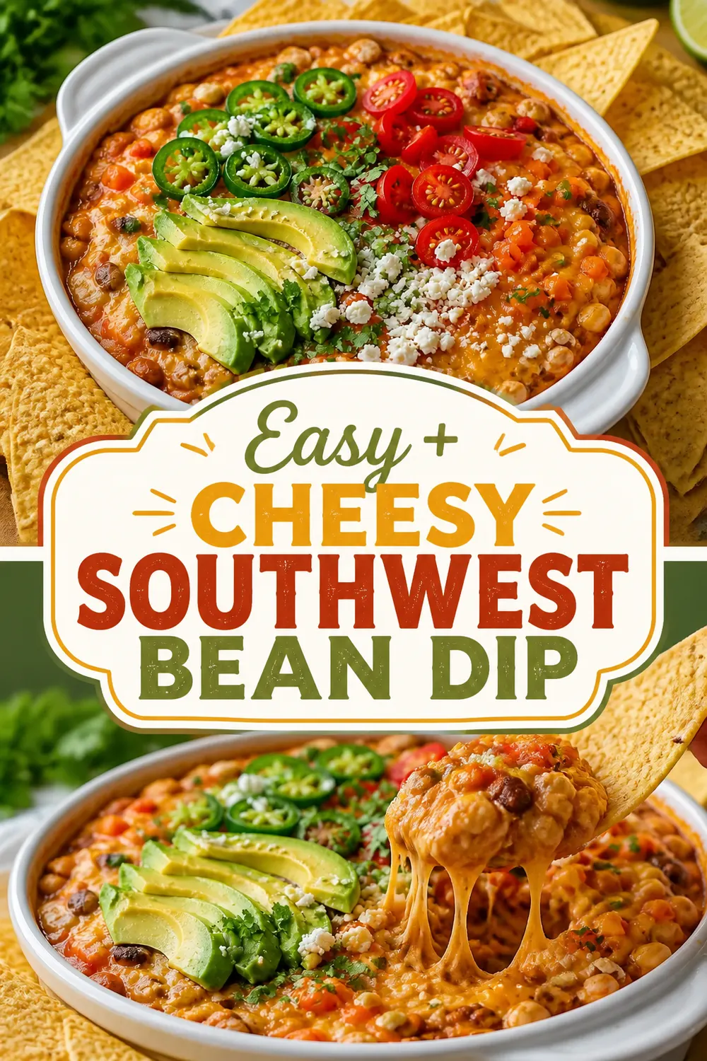 Easy + Cheesy Southwest Bean Dip Pinterest pin