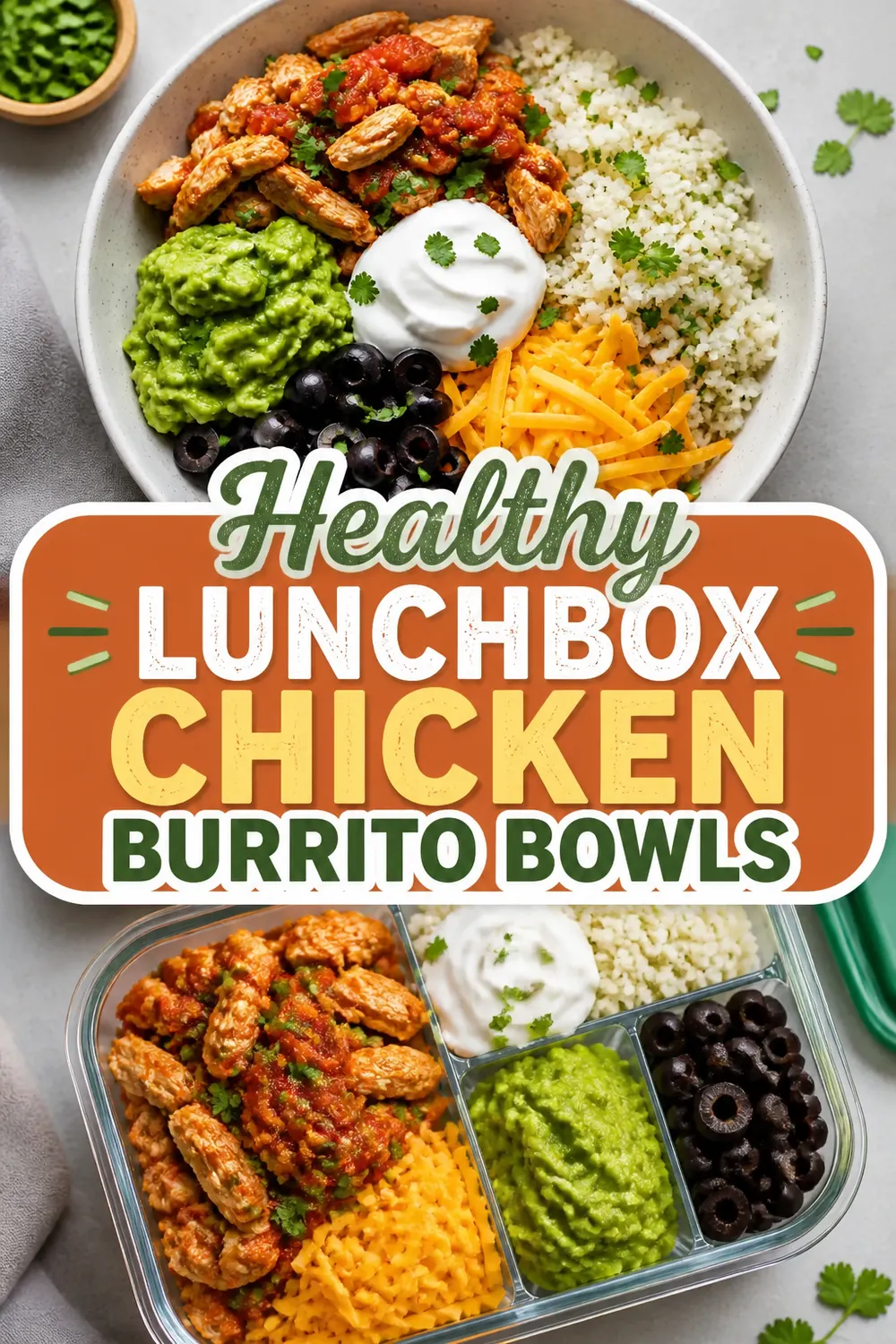 Healthy Lunchbox Chicken Burrito Bowls Pinterest pin