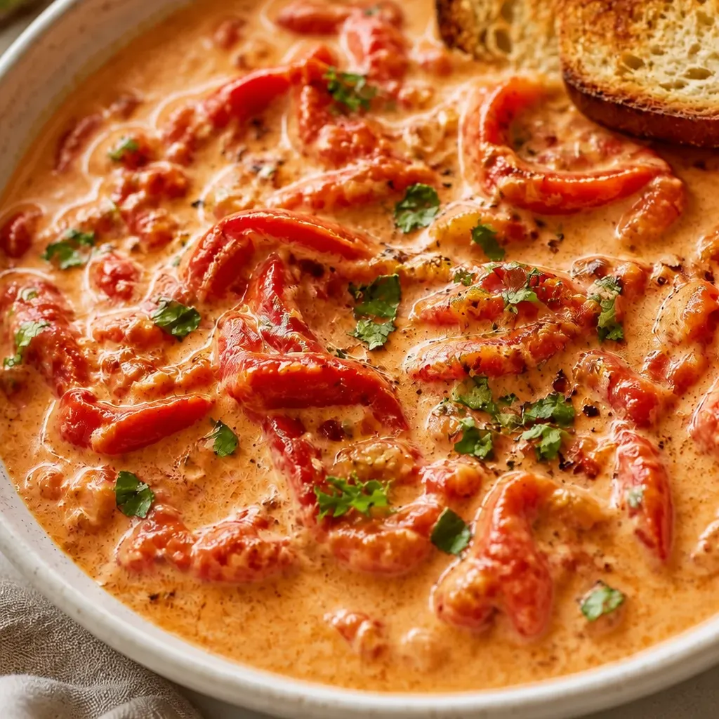 Roasted Red Peppers in White Sauce close-up view